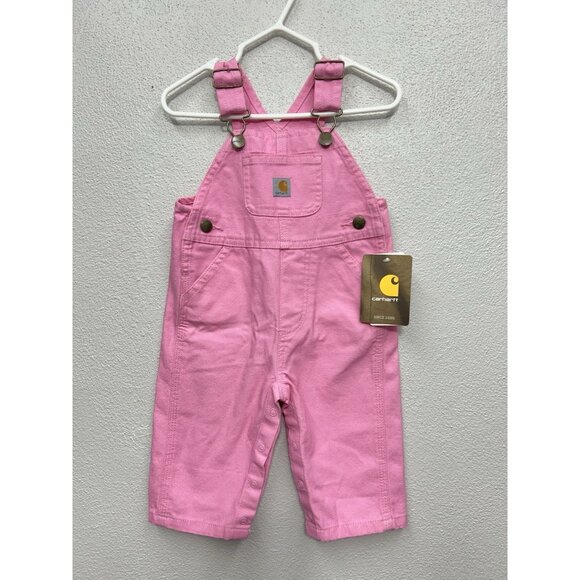 NWT Carhartt Girls Loose Fit Bib Canvas Overall Rose Bloom Pink (6M) 6 Month - Picture 1 of 5